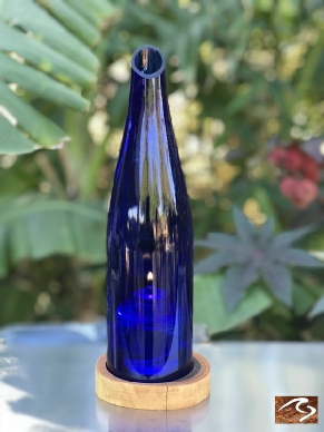 Cobalt Blue Wine Bottle Art Candle Holder