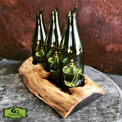Centerpiece Plank Round Top Mesquite Wood Candle Holder