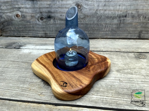 Willow Acacia Base Bordeaux Blue Bottle Candle Art Holder